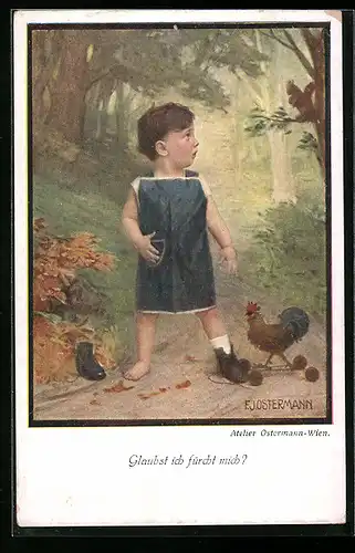 Künstler-AK Brüder Kohn (B.K.W.I) Nr.527-1: Kleines Kind im Wald mit Huhn