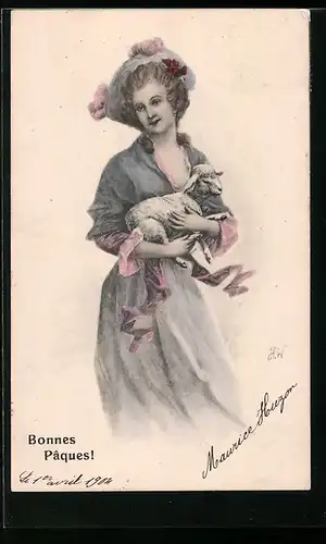 Künstler-AK Brüder Kohn (B.K.W.I) Nr.4034 /2: Schöne Frau mit Schäfchen im Arm