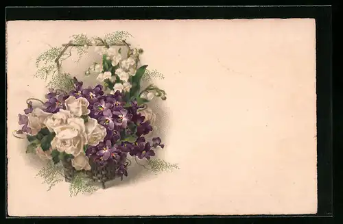 Künstler-AK Meissner & Buch (M&B) Nr. 2680: Rosen und Maiglöckchen in einem Körbchen