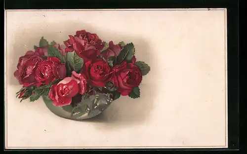 Künstler-AK Meissner & Buch (M&B) Nr. 2211: Rote Rosen in einem Körbchen