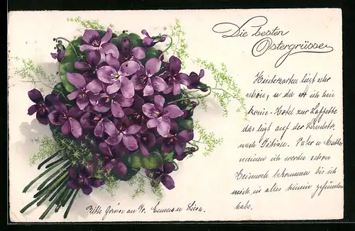 Künstler-AK Meissner & Buch (M&B) Nr. 2972: Violetter Blumenstrauss, Ostergruss