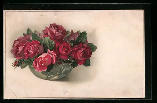 Künstler-AK Meissner & Buch (M&B) Nr. 2211: Rote Rosen in einer Schale