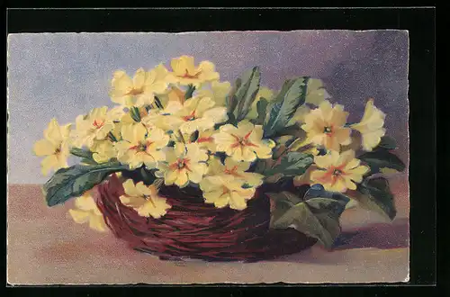 Künstler-AK Meissner & Buch (M&B) Nr. 2382: Gelbe Primeln in einem Körbchen