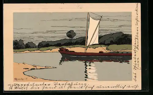 Künstler-AK Meissner & Buch (M&B) Nr. 1674: Landschaft mit Segelboot