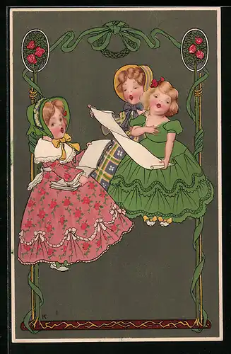 Künstler-AK Meissner & Buch (M&B) Nr. 1376: Mädchen in Kleidern singen