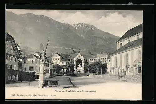 AK Stans, Dorfplatz mit Stanserhorn