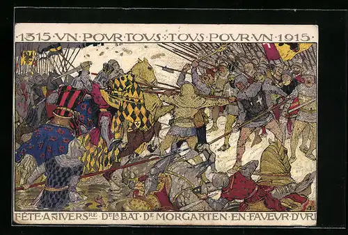 Künstler-AK Morgarten, Fête Anivers. de la Bat. de Morgarten en Faveur d`Uri, 600 Jahrfeier, Ganzsache