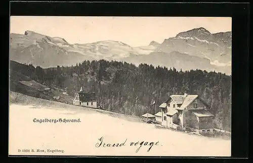 AK Engelberg-Schwand, Ortsansicht mit Panorama