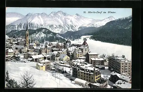 AK St. Moritz-Dorf, Totalansicht im Winter