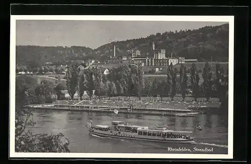 AK Rheinfelden, Partie vom Strandbad, Rheindampfer