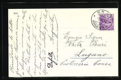 AK Sent, Ortsansicht mit Bergen