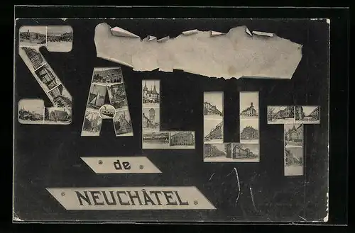 AK Neuchâtel, Ortsansicht mit Gebäuden