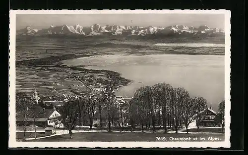 AK Chaumont, Ortsansicht mit den Alpen