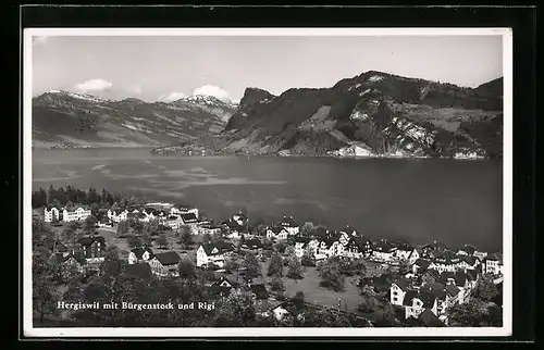 AK Hergiswil, Ortsansicht mit Bürgenstock und Rigi