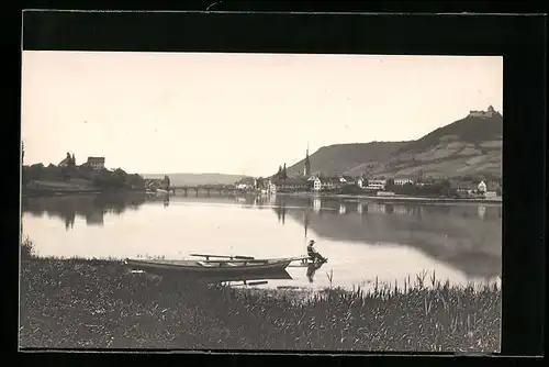 AK Stein am Rhein, Boot am See mit Ort