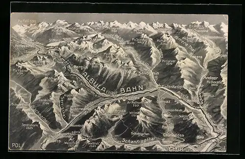 AK Chur, Ortsansicht mit Alpen aus der Vogelschau