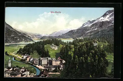 AK Sils-Maria, Ortsansicht mit Bergen