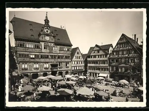 AK Tübingen, Partie am Marktplatz, Markttag