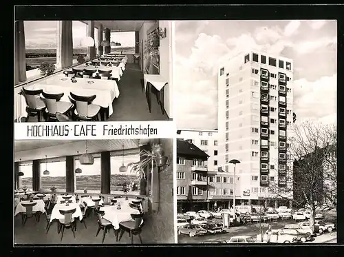 AK Friedrichshafen /Bodensee, Hochhaus-Café-Restaurant, Bes. D. Grunow, Buchhornplatz 15