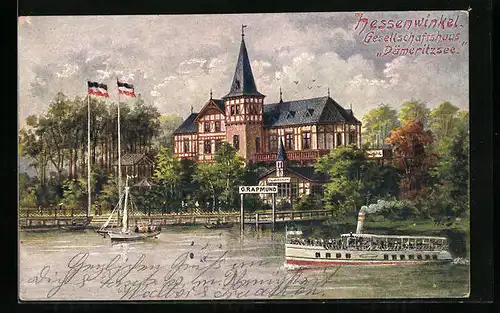 Künstler-AK Berlin-Hessenwinkel, Gesellschaftshaus Dämeritzsee