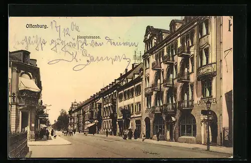 AK Offenburg, Blick in die Hauptstrasse, Union Hotel