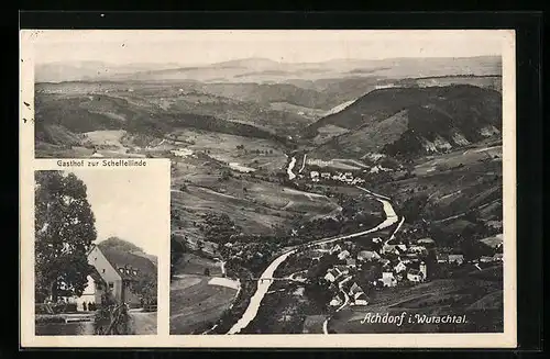 AK Achdorf i. Wutachtal, Gesamtansicht aus der Vogelschau, Gasthof zur Scheffellinde