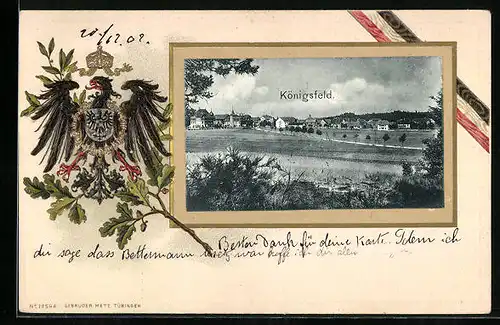 Passepartout-Lithographie Königsfeld, Ortsansicht, Wappen, Patriotik