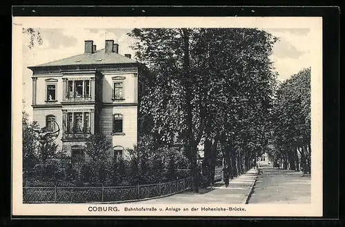 AK Coburg, Bahnhofstrasse und Anlage an der Hohenlohe Brücke