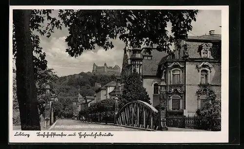 AK Coburg, Bahnhofstrasse mit Hohenlohebrücke