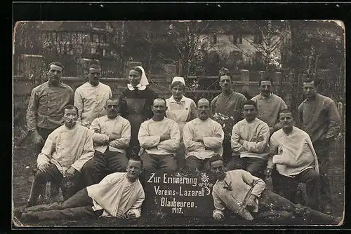 Foto-AK Blaubeuren, Zur Erinnerung Vereins-Lazarett 1917