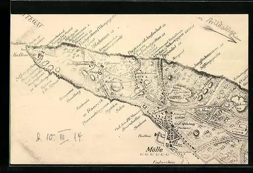 Künstler-AK Mölle, Landkarte Halbinsel Kullen
