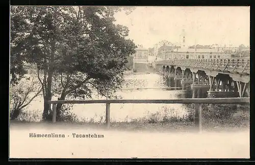 AK Hämeenlinna, Uferpartie mit Brücke