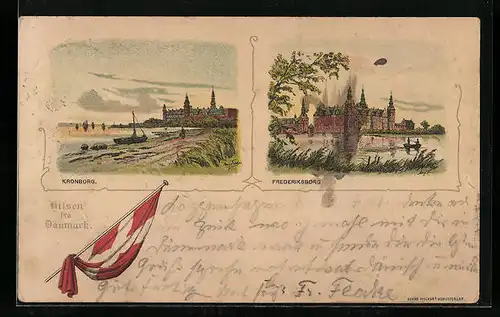 Lithographie Kronborg, Frederiksborg