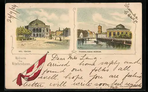 Lithographie Kjobenhavn, Kgl. Teater, Thorvaldsens Museum