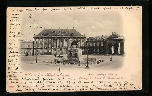 AK Kopenhagen, Schloss Amalienborg und Reiterstatue König Frederik V.