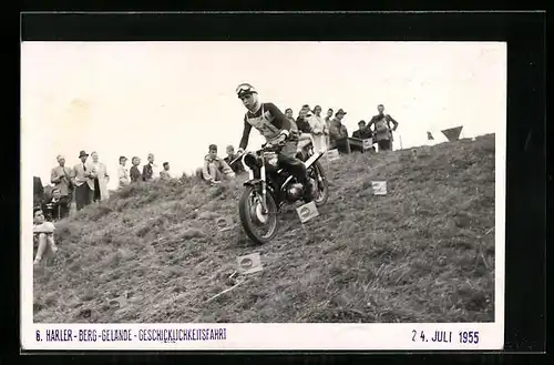 Foto-AK Harle, 6. Harler-Berg-Gelände-Geschicklichkeitsfahrt, Motorrad, 1955