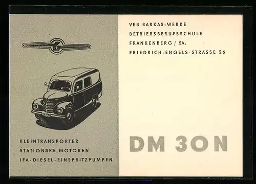 AK Frankenberg /Sa., Kleintransporter, VEB Barkas-Werke, Friedrich-Engels-Strasse 26