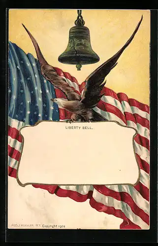Präge-AK Liberty Bell, amerikanische Flagge