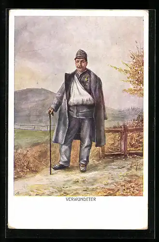 Künstler-AK Verwundeter österreichischer Soldat