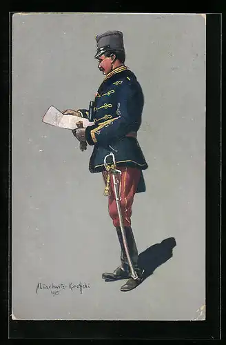 Künstler-AK Oest.-Ung. Husarenstabsoffizier in Felduniform