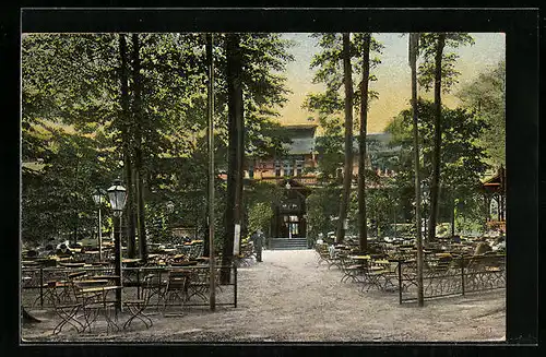 AK Lübeck-Israelsdorf, Gasthaus Forsthaus Israelsdorf A. Petersani, Gartenansicht