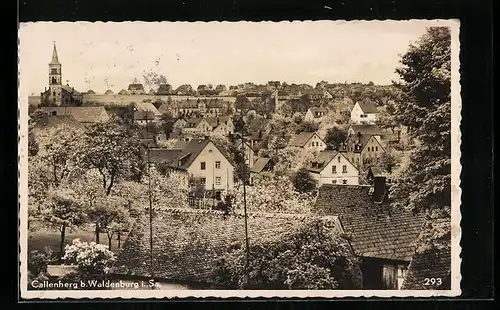 AK Callenberg bei Waldenburg /Sa., Ortsansicht mit Kirche aus der Vogelschau