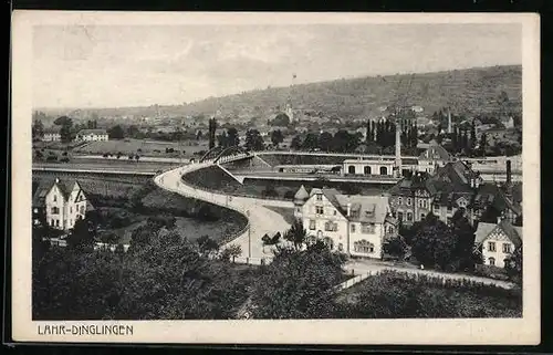 AK Lahr-Dinglingen, Ortsansicht mit Fabrik und Eisenbahnbrücke