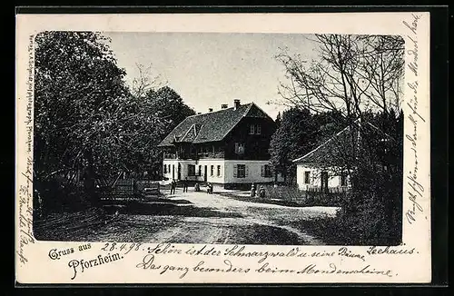 AK Pforzheim, Gasthof Forsthaus Seehaus, von der Strasse gesehen