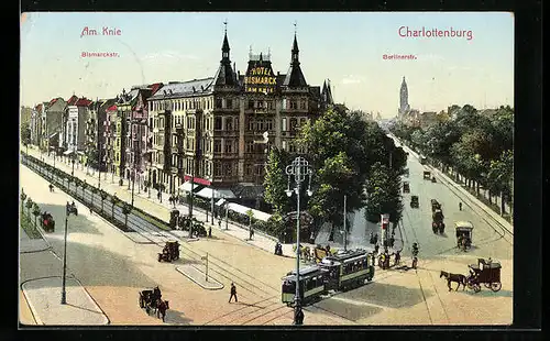 AK Berlin-Charlottenburg, Hotel Bismarck am Knie, Berliner- und Bismarckstrasse