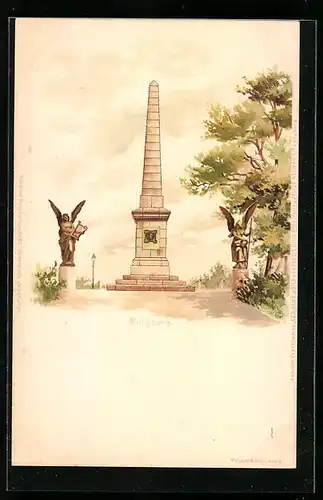 Lithographie Bad Harzburg, Denkmal auf dem Burgberg