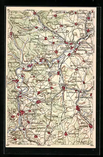 AK Münnerstadt, Landkarte der Region um die Ortschaft, Wona-Verlag