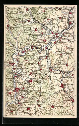 AK Münnerstadt, Landkarte der Region um die Ortschaft, Wona-Verlag
