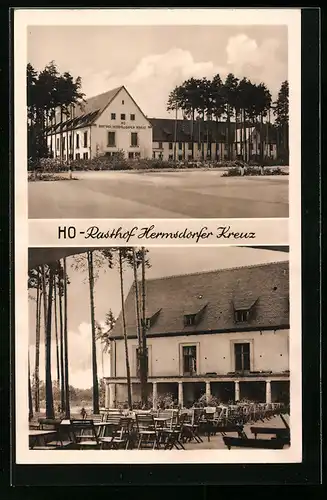 AK HO-Rasthof Hermsdorfer Kreuz mit Blick in den Garten