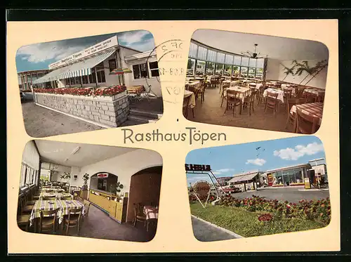 AK Töpen, Rasthaus Töpen, Speisesaal, Parkplatz